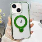 For iPhone 15 Translucent 3 in 1 Holder MagSafe Phone Case(Green) - 1