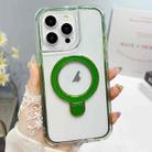 For iPhone 15 Pro Translucent 3 in 1 Holder MagSafe Phone Case(Green) - 1