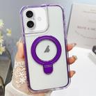 For iPhone 16 Translucent 3 in 1 Holder MagSafe Phone Case(Purple) - 1