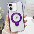 For iPhone 16 Plus Translucent 3 in 1 Holder MagSafe Phone Case(Purple) - 1