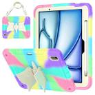 For iPad Air 11 2024 Kickstand PC Hybrid Silicone Tablet Case with Strap(Colorful Purple) - 1