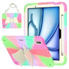 For iPad Air 11 2024 Kickstand PC Hybrid Silicone Tablet Case with Strap(Colorful Rose Red) - 1