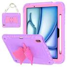 For iPad Air 11 2024 Kickstand PC Hybrid Silicone Tablet Case with Strap(Purple Rose Red) - 1