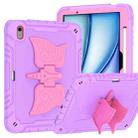 For iPad Air 11 2024 Kickstand PC Hybrid Silicone Tablet Case with Strap(Purple Rose Red) - 2