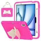 For iPad Air 11 2024 Kickstand PC Hybrid Silicone Tablet Case with Strap(Beige Rose Red) - 1