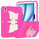 For iPad Air 11 2024 Kickstand PC Hybrid Silicone Tablet Case with Strap(Beige Rose Red) - 2