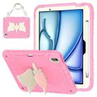 For iPad Air 11 2024 Kickstand PC Hybrid Silicone Tablet Case with Strap(Beige Pink) - 1