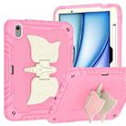 For iPad Air 11 2024 Kickstand PC Hybrid Silicone Tablet Case with Strap(Beige Pink) - 2