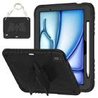 For iPad Air 11 2024 Kickstand PC Hybrid Silicone Tablet Case with Strap(Black) - 1