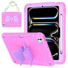 For iPad Pro 11 2024 Kickstand PC Hybrid Silicone Tablet Case with Strap(Pink Purple) - 1