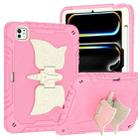 For iPad Pro 11 2024 Kickstand PC Hybrid Silicone Tablet Case with Strap(Beige Pink) - 2