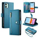 For iPhone 11 Nine Card-slot Zipper Wallet Bag Leather Phone Case(Blue) - 1