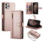 For iPhone 11 Pro Max Nine Card-slot Zipper Wallet Bag Leather Phone Case(Pink) - 1