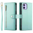 For iPhone 12 / 12 Pro Nine Card-slot Zipper Wallet Bag Leather Phone Case(Mint Green) - 2