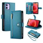 For iPhone 12 / 12 Pro Nine Card-slot Zipper Wallet Bag Leather Phone Case(Blue) - 1