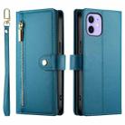 For iPhone 12 / 12 Pro Nine Card-slot Zipper Wallet Bag Leather Phone Case(Blue) - 2