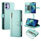 For iPhone 12 mini Nine Card-slot Zipper Wallet Bag Leather Phone Case(Mint Green) - 1