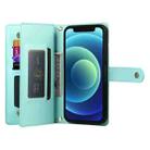 For iPhone 12 mini Nine Card-slot Zipper Wallet Bag Leather Phone Case(Mint Green) - 3