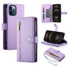 For iPhone 12 Pro Max Nine Card-slot Zipper Wallet Bag Leather Phone Case(Purple) - 1