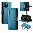 For iPhone 12 Pro Max Nine Card-slot Zipper Wallet Bag Leather Phone Case(Blue) - 1