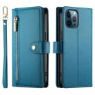 For iPhone 12 Pro Max Nine Card-slot Zipper Wallet Bag Leather Phone Case(Blue) - 2