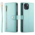 For iPhone 13 Nine Card-slot Zipper Wallet Bag Leather Phone Case(Mint Green) - 2