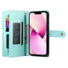 For iPhone 13 Nine Card-slot Zipper Wallet Bag Leather Phone Case(Mint Green) - 3