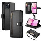 For iPhone 13 Nine Card-slot Zipper Wallet Bag Leather Phone Case(Black) - 1