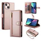 For iPhone 13 mini Nine Card-slot Zipper Wallet Bag Leather Phone Case(Pink) - 1