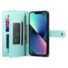 For iPhone 13 mini Nine Card-slot Zipper Wallet Bag Leather Phone Case(Mint Green) - 3