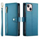 For iPhone 13 mini Nine Card-slot Zipper Wallet Bag Leather Phone Case(Blue) - 2