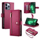 For iPhone 13 Pro Nine Card-slot Zipper Wallet Bag Leather Phone Case(Red) - 1