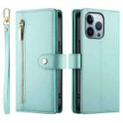 For iPhone 13 Pro Nine Card-slot Zipper Wallet Bag Leather Phone Case(Mint Green) - 2