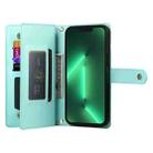 For iPhone 13 Pro Nine Card-slot Zipper Wallet Bag Leather Phone Case(Mint Green) - 3