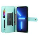 For iPhone 13 Pro Max Nine Card-slot Zipper Wallet Bag Leather Phone Case(Mint Green) - 3