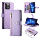 For iPhone 13 Pro Max Nine Card-slot Zipper Wallet Bag Leather Phone Case(Purple) - 1