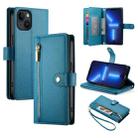 For iPhone 13 Pro Max Nine Card-slot Zipper Wallet Bag Leather Phone Case(Blue) - 1