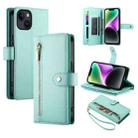 For iPhone 14 Nine Card-slot Zipper Wallet Bag Leather Phone Case(Mint Green) - 1