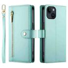 For iPhone 14 Nine Card-slot Zipper Wallet Bag Leather Phone Case(Mint Green) - 2