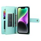 For iPhone 14 Nine Card-slot Zipper Wallet Bag Leather Phone Case(Mint Green) - 3