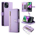 For iPhone 14 Nine Card-slot Zipper Wallet Bag Leather Phone Case(Purple) - 1