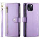 For iPhone 14 Nine Card-slot Zipper Wallet Bag Leather Phone Case(Purple) - 2