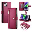 For iPhone 14 Plus Nine Card-slot Zipper Wallet Bag Leather Phone Case(Red) - 1