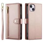 For iPhone 14 Plus Nine Card-slot Zipper Wallet Bag Leather Phone Case(Pink) - 2