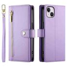 For iPhone 14 Plus Nine Card-slot Zipper Wallet Bag Leather Phone Case(Purple) - 2