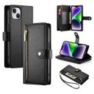 For iPhone 14 Plus Nine Card-slot Zipper Wallet Bag Leather Phone Case(Black) - 1