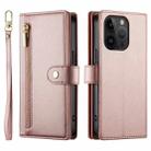 For iPhone 14 Pro Nine Card-slot Zipper Wallet Bag Leather Phone Case(Pink) - 2