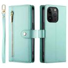 For iPhone 14 Pro Nine Card-slot Zipper Wallet Bag Leather Phone Case(Mint Green) - 2