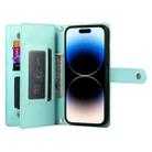 For iPhone 14 Pro Nine Card-slot Zipper Wallet Bag Leather Phone Case(Mint Green) - 3