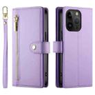 For iPhone 14 Pro Nine Card-slot Zipper Wallet Bag Leather Phone Case(Purple) - 2